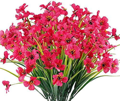 Msrlassn 6 Piezas Flores Artificiales Violeta,Flor Falsa Decorativas Exterior,no se decoloran,para hogar Ventana Porche Cocina jardín arbustos Colgantes Plantas Decoración (Rosa Rojo)
