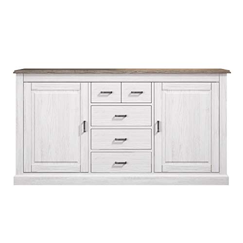 Mueble Aparador 2 Puertas + 5 Cajones, Buffet para Salon, Cocina o Comedor, Modelo Irma, Acabado en Andersen Pino y Gris, Medidas: 200 cm (Largo) x 104 cm (Alto) x 42 cm (Fondo)