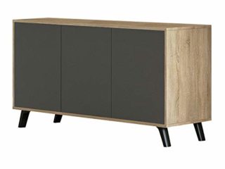 Mueble Aparador 3 Puertas, Buffet para Cocina y Comedor, Modelo Soto, Acabado en Color Roble y Grafito, Medidas: 138 cm (Largo) x 39,5 cm (Fondo) x 70 cm (Alto)