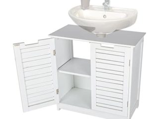 Mueble Armario Bajo Lavabo Mueble Baño de 2 Puertas y 1 Estantería Madera Blanco 60x30x70 cm