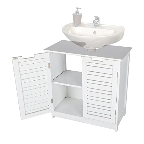 Mueble Armario Bajo Lavabo Mueble Baño de 2 Puertas y 1 Estantería Madera Blanco 60x30x70 cm