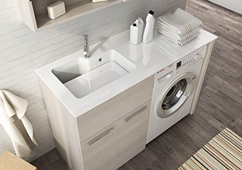 Mueble de lavandería para Cubrir Lavadora con Lavabo Integrado, 127 cm de Largo x 50 cm de Profundidad x Lavabo de Ocritech, bañera integrada, Parte Superior de Madera L62 P50