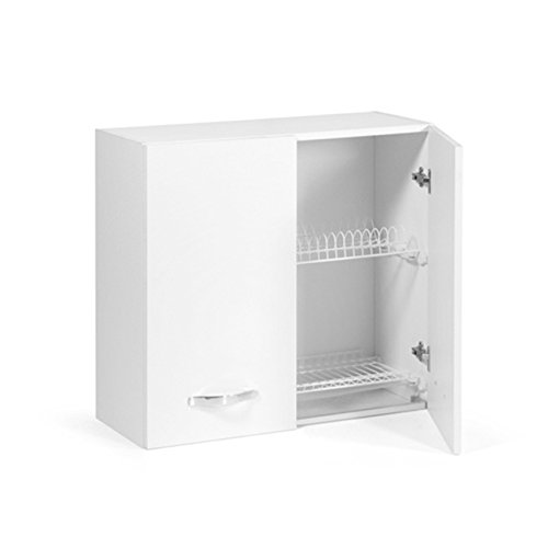 Mueble de pared para escurreplatos Fresno Blanco Cm 80x32xH 72 con 2 puertas