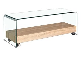 Mueble de TV de cristal transparente – Bandeja con base de madera decorativa de roble – Diseño moderno – Ice