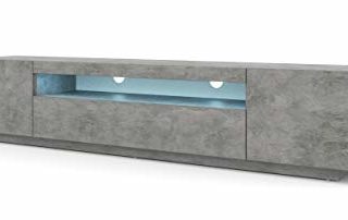 Mueble de TV Lowboard de 200 cm para TV, cómoda para TV, mesa de alta fidelidad, armario independiente (hormigón con iluminación azul)