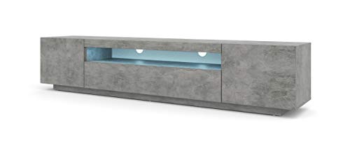 Mueble de TV Lowboard de 200 cm para TV, cómoda para TV, mesa de alta fidelidad, armario independiente (hormigón con iluminación azul)