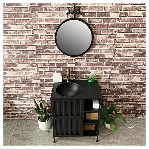 Mueble Lavabo con Pie De Hierro Forjado, Lavabo De Pedestal Retro Simple Negro/Bronce, Lavamanos Bano Pequeno De Estilo Industrial con Grifo para Bares, Galerías De Arte(Size:con Espejo,Color:Negro)