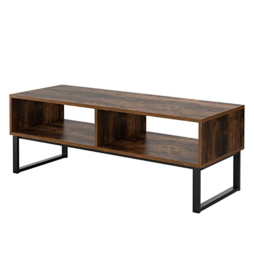 Mueble TV Salón, Mesa TV de Estilo Industrial, Mesa de Centro, Metal y Madera, Vintage y Negro, 108x40x40cm
