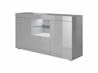 Muebles Bonitos | Aparador Moderno Sefora | Ancho 135cm x Alto 70 cm x Profundo 34 cm | Mueble de Melamina en Brillo | Color Gris