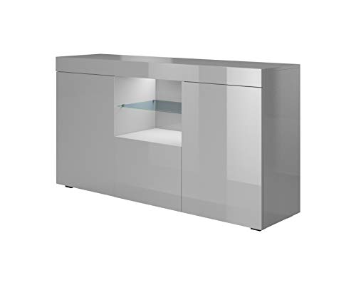 Muebles Bonitos | Aparador Moderno Sefora | Ancho 135cm x Alto 70 cm x Profundo 34 cm | Mueble de Melamina en Brillo | Color Gris