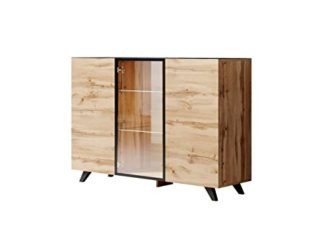 Muebles Bonitos | Aparador Moderno Viena A2 | Ancho 150cm x Alto 100 cm x Profundo 40 cm | Mueble de Melamina con luz LED | Color Roble y Negro