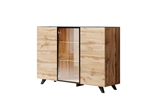 Muebles Bonitos | Aparador Moderno Viena A2 | Ancho 150cm x Alto 100 cm x Profundo 40 cm | Mueble de Melamina con luz LED | Color Roble y Negro
