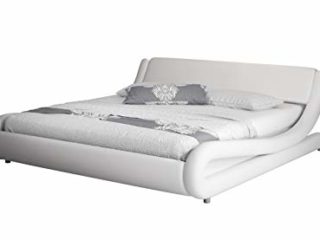 Muebles Bonitos | Cama de Matrimonio para Colchón de 120 x 190 cm | Cama de Polipiel Moderna Alessia | Cama con Somier de Laminas | Color Blanco