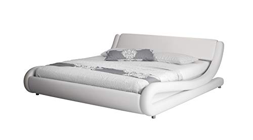 Muebles Bonitos | Cama de Matrimonio para Colchón de 120 x 190 cm | Cama de Polipiel Moderna Alessia | Cama con Somier de Laminas | Color Blanco