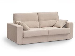 MUEBLIX.COM | Sofa Cama Italiano BOLONIA | Sofas de Salón Modernos | Asientos y Respaldo Espuma | Sofa Tapizado en Tela y Armazon de Madera de Pino | Color Tierra