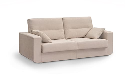MUEBLIX.COM | Sofa Cama Italiano BOLONIA | Sofas de Salón Modernos | Asientos y Respaldo Espuma | Sofa Tapizado en Tela y Armazon de Madera de Pino | Color Tierra