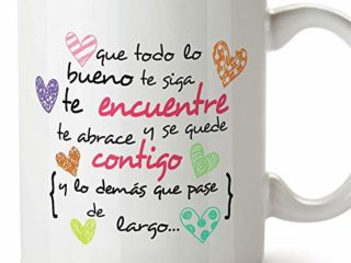 MUGFFINS Taza Original -Que Todo lo Bueno te SIGA te encuentre y te abrace - 350 ml - Tazas con Frases motivacionales