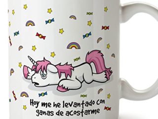 MUGFFINS Taza Unicornio - Hoy me he levantado con ganas de acostarme - Regalo Original con Frases Divertidas para desayunos
