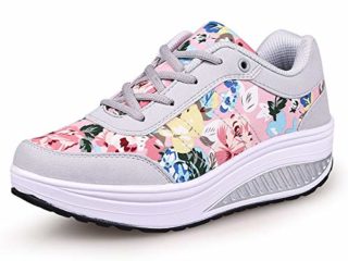 Mujer Adelgazar Zapatos Sneakers para Caminar Zapatillas Aptitud Cuña Plataforma Zapatos（37,5 Gris Rosa