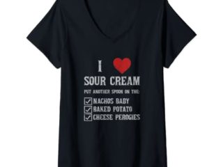Mujer Funny Nachos, Perogies Papa al Horno Crema Agria Regalo Amante Camiseta Cuello V