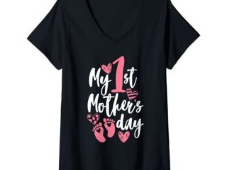 Mujer My First Mother Day - Camisa para el día de la madre con huella de corazón Camiseta Cuello V
