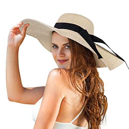 Mujer Sombreros de Verano Sol Sombrero de Paja ala Ancha Plegables Mujer con Protección UV UPF 50+