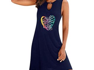 Mujeres Verano Cuello en O Impresión Hueco Sin Mangas Vestidos Mediados de Tanques Sueltos Vestido de Tirantes Recortado con Estampado inglés de Colores
