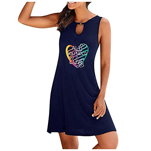 Mujeres Verano Cuello en O Impresión Hueco Sin Mangas Vestidos Mediados de Tanques Sueltos Vestido de Tirantes Recortado con Estampado inglés de Colores