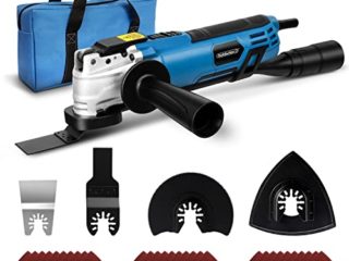 Multiherramienta oscilante 300 W con 5 acoplamientos, 30 Hojas de Lija y bolsa, 230 V, 6 Velocidades ajustables, para extracción, raspado, corte, pulido