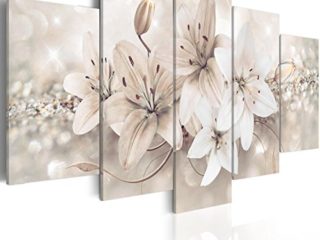 murando Cuadro en Lienzo Flores Lirios 200x100 cm Impresión de 5 Piezas Material Tejido no Tejido Impresión Artística Imagen Gráfica Decoracion de Pared b-A-0297-b-n