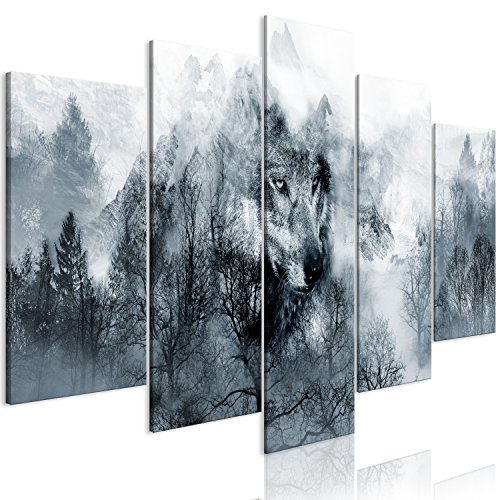 murando Cuadro en Lienzo Lobo 200x100 cm Impresión de 5 Piezas Material Tejido no Tejido Impresión Artística Imagen Gráfica Decoracion de Pared Bosque g-A-0139-b-m