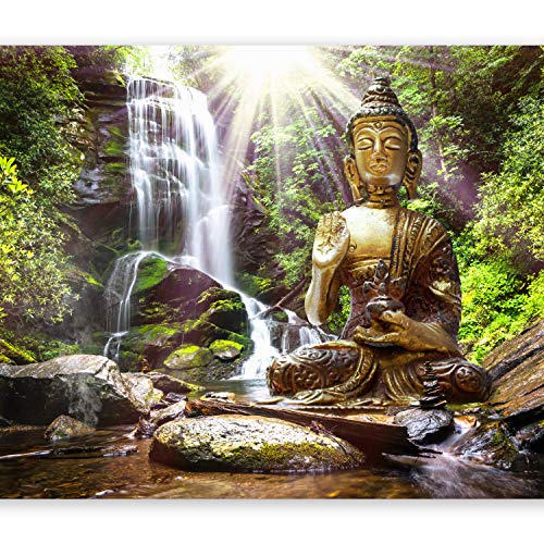 murando Fotomurales 350x256 cm XXL Papel pintado tejido no tejido Decoración de Pared decorativos Murales moderna de Diseno Fotográfico Natur Buda Zen Spa Bosque Cascada h-C-0033-a-b