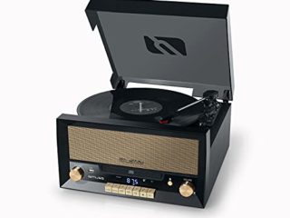Muse MT-110 B - Micro Sistema CD y radio con Giradiscos Muse tres velocidades, bluetooth, USB y lector de tarjetas SD, caja madera, negro