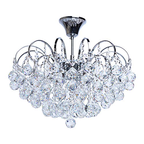 MW-Light 232017506 Lámpara de Araña Estilo Moderno Color Cromo Cristal Lámpara de Techo 6 x 60W E14
