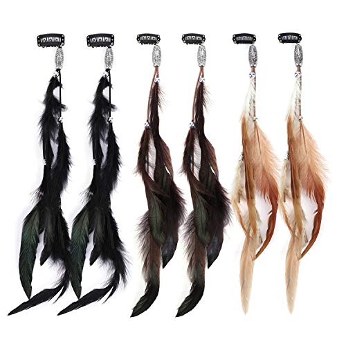 MWOOT Pluma Accesorios para Cabello con Pinzas de Cabello (Juego de 6), Bohemio e Indio Tocado, Mujer Pluma Extensiones de Cabello, Decoracion de Cabello para Cosplay Halloween Tema de Fiesta