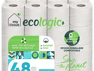 My Tissue Ecologic+ Papel higiénico doméstico, 100% celulosa reciclada: 48 rollos de 36 m. c/u; 1728 metros totales de papel de baño