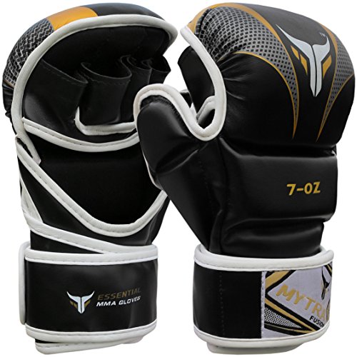 Mytra Fusion MMA Gloves Grappling Gloves Martial Arts Gloves Sparring Gloves Punching Bag Gloves (Black Gold, L/XL)