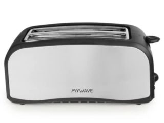 MyWave Tostador Largo Doble Ranura 1400W MWTOS-LIP, 4 Rebanadas, Con Calienta Panes, Acero Inoxidable y Plástico