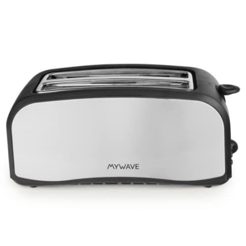 MyWave Tostador Largo Doble Ranura 1400W MWTOS-LIP, 4 Rebanadas, Con Calienta Panes, Acero Inoxidable y Plástico