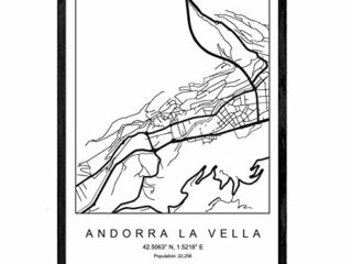 Nacnic Lámina Mapa de la Ciudad Andorra la Vella Estilo nordico en Blanco y Negro. Poster tamaño A3 Sin Marco Impreso Papel 250 gr. Cuadros, láminas y Posters para Salon y Dormitorio