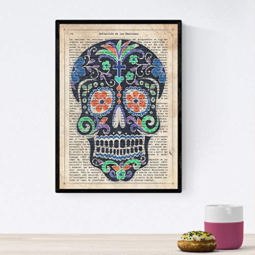 Nacnic Poster de Calavera mexicana negra. Láminas de calaveras para diseño de interiores. Decoración de hogar. Tamaño A4