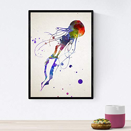 Nacnic Poster de Medusa estilo acuarela. Láminas de animales con estilo acuarela para decoración de interiores. Tamaño A4