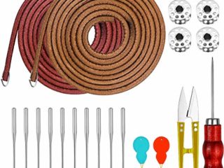 NACTECH 20Pcs Cuerda de Máquina de Coser Correa Cuero 2 Correa de Pedal de Cuero con Gancho, 4 Bobinas para Máquina de Coser, 2 Enhebradores, 10 Agujas para Máquina de Coser