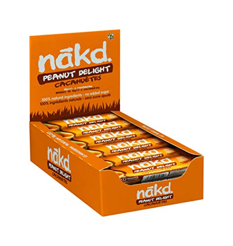nakd. Peanut Delight- Barritas de fruta y frutos secos con cacahuetes – Sin Gluten - Pack 18 barritas x 35g