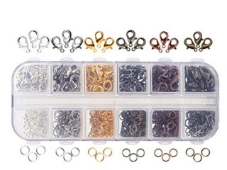 Naler - Cierres de mosquetón de 6 Colores y Anillas de Salto Abiertas de 6 Colores para la fabricación de Joyas (12 mm, 5 mm), Juego de 1020 Unidades de joyería