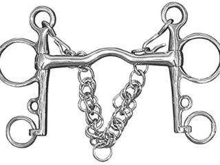 Namvo Pelham - Mordaza para caballos de acero inoxidable, boca articulada con accesorio para conector ecuestre, cadena de cordón