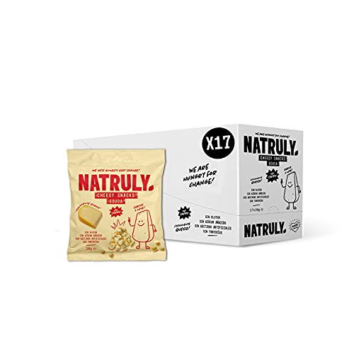 Natruly Cheesy Snacks - Bolitas de Queso Crujiente 0% Carbs, Sin Gluten, 100% Queso -Pack 17x20 g