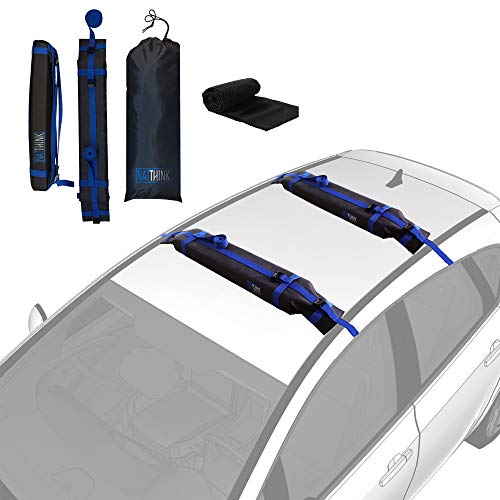 Natthink. Baca Coche Universal sin rieles. Barras portaequipajes, Porta Tablas Surf, Porta Kayak Coche. Incluye Malla Protectora y Antideslizante.