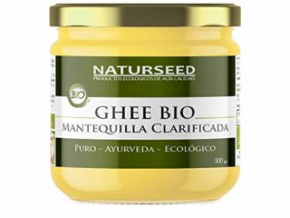 Naturseed Ghee Organico - Mantequilla Clarificada Bio Pura Ayurveda - 300gr - Sin Lactosa - Vacas alimentadas sólo de pastos ecologicos - Sabor Dulce - 250º- Recetas Gratis (300GR)