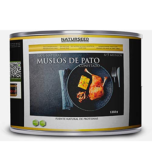 Naturseed - Pato Confitado - Criados en libertad, comiendo hierba y maiz no GMO - El pato mas rico y sabroso en solo 10 min de horno o microondas - Conservados en su propia Grasa (4-5 muslos)